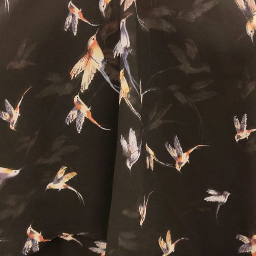 Black blouse with birds, airy summer top, size small-medium