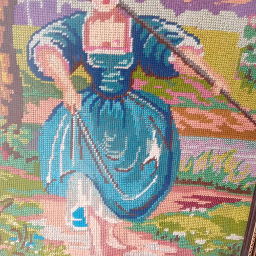 Embroidered painting used 55x45 cm with frame wear