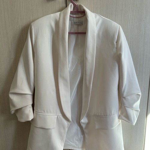 White blazer size S used with shoulder pads and ruched sleeves