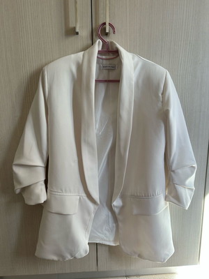 White blazer size S used with shoulder pads and ruched sleeves