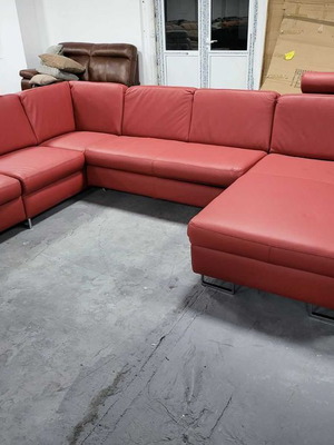 Red leather corner sofa P shape with sleep function Caro new