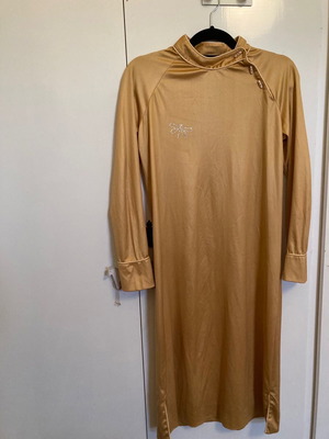 Vintage φόρεμα midi τύπου κινέζικο μεταχειρισμένο, μπεζ με στρας