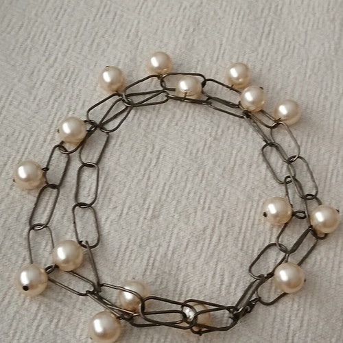 Statement necklace paperclip chain with pearls like new