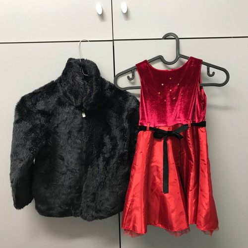 Pepe Jeans fur jacket and dress set used for girl 5-6 years old