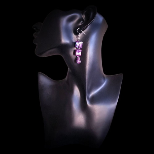 Handmade recycled plastic earrings blue and purple, new