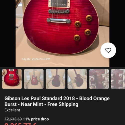 Gibson Les Paul Standard 2018 Blood Orange electric guitar