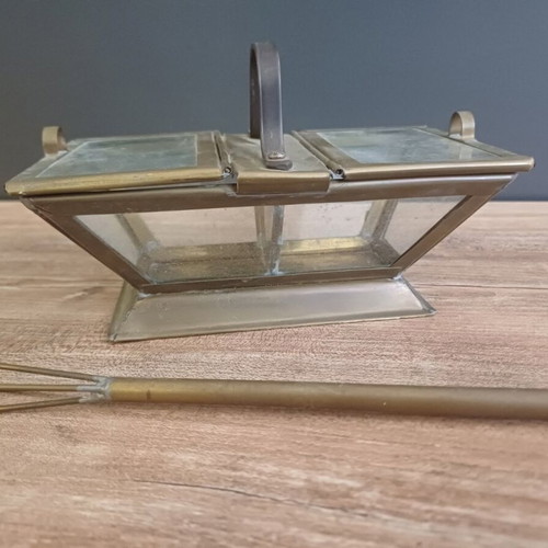Brass and glass container for coffee and sugar used
