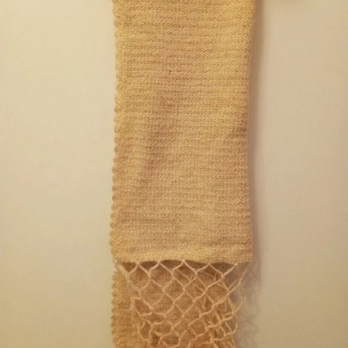 Woolen scarf handmade used, beige, 1.80×0.50 m