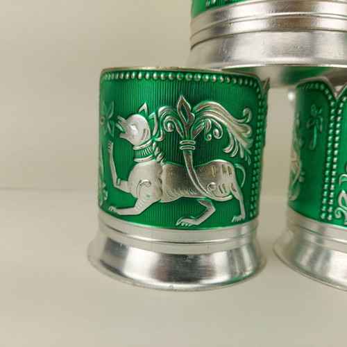 Old Soviet Russian set of 5 cup holders type podstakannik used
