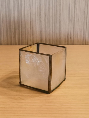 Vintage Boho Capiz Shell and Metal Cube Candle Holder