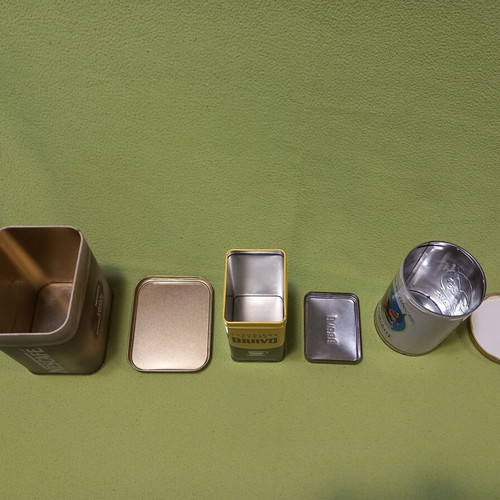 Collectible metal coffee tins Lumidis, Bravo, Nescafe, used set of 3