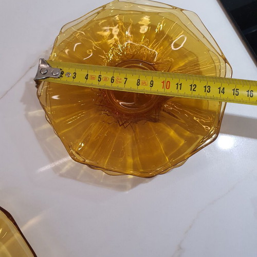 Vintage dessert set with large glossy amber platter and 4 plates like new