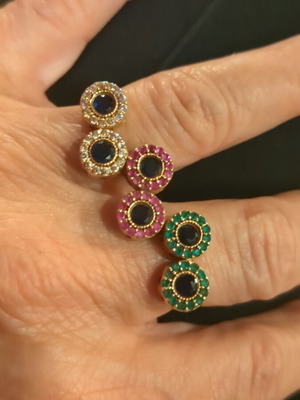 Handmade two-finger ring like new, silver 925 with colored zircon stones