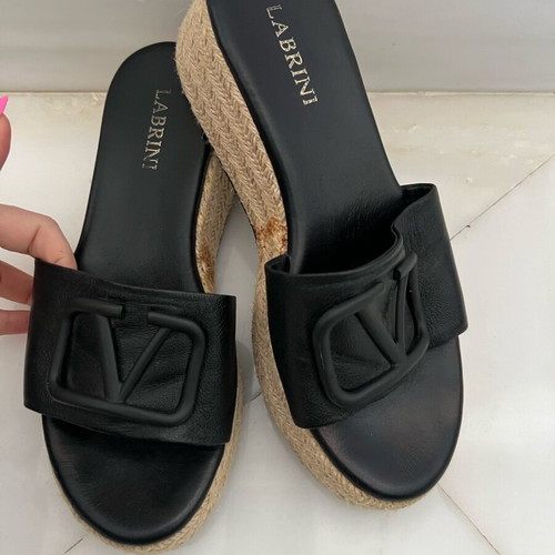 Labrini leather espadrille slippers size 37 like new, black