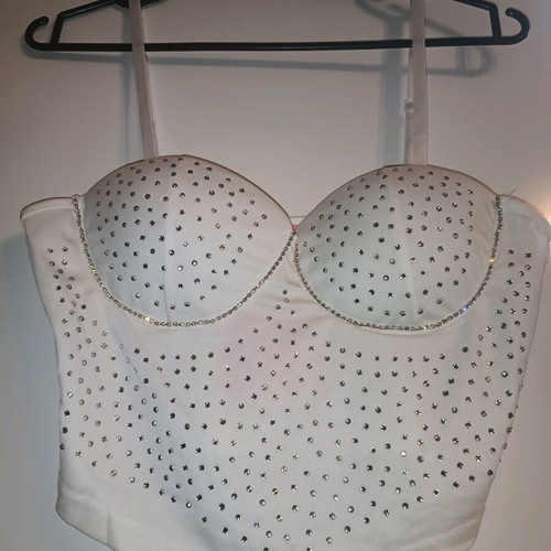 Marmalady Clothing Bar top new, white, size L with rhinestones