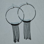 Metal hoop earrings with chain like new, black and brown