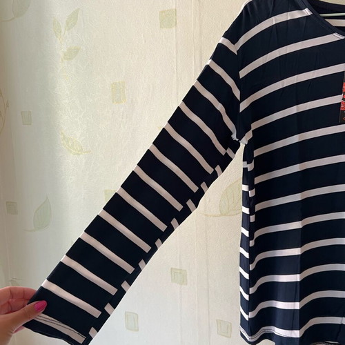 A-Style cotton blouse new, dark blue with white stripes, size L