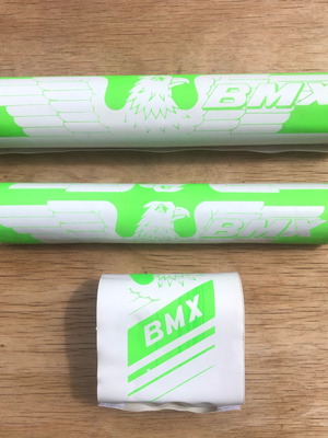 Σετ BMX Vintage προστατευτικά σφουγγαράκια τιμονιού και σκελετού ποδηλάτου λευκό-πράσινο σαν καινούργιο