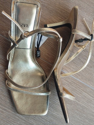 Zara leather sandals new, gold color, size 37