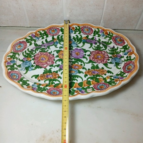 Oval platter Skyrian folk art like new with hand-painted flowers