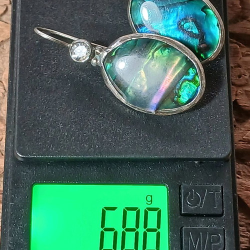 Earrings used, 950 silver with natural abalone shell