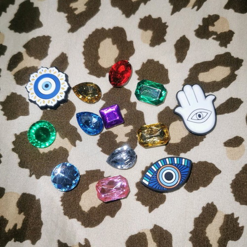 Charms for Crocs new, pack of 13 with eyes and gems