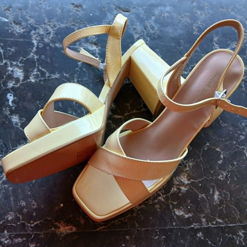 SweetShoes Lemon Yellow High Heel Sandals with Platform, New, Size 39
