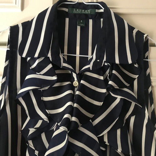 Ralph Lauren XS women's striped shirt blue and white, like new, 100% polyester