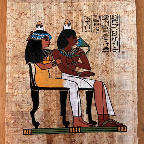 Set of 3 Egyptian Papyrus Paintings like new with certificate and envelope