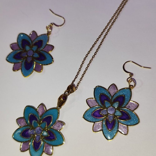 Lotus Bloom Handmade UV Resin Earrings and Necklace Set