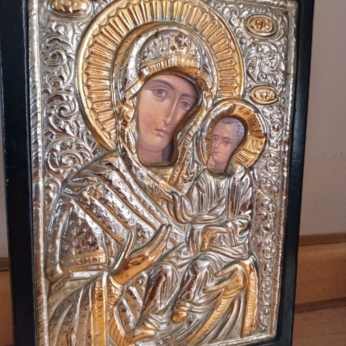 Virgin Mary icon used in silver-gold 21×17 cm