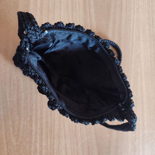 Handmade black knitted crossbody shoulder bag