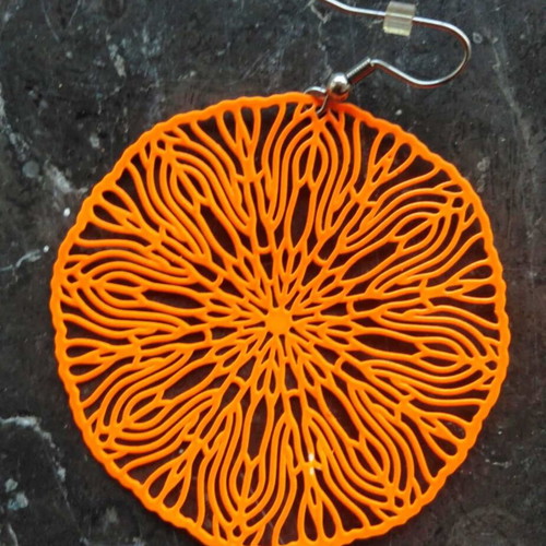 Vintage earrings orange discs new with floral design