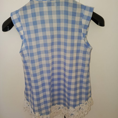 Mayoral Girls Blue Gingham Sleeveless Blouse with Lace Trim Size 10Y Like New
