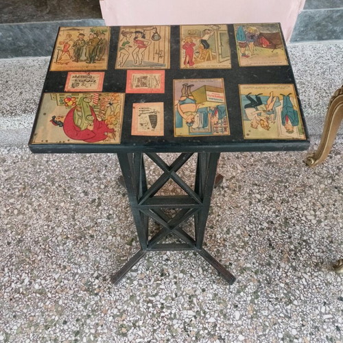 Table used iron with comic designs
