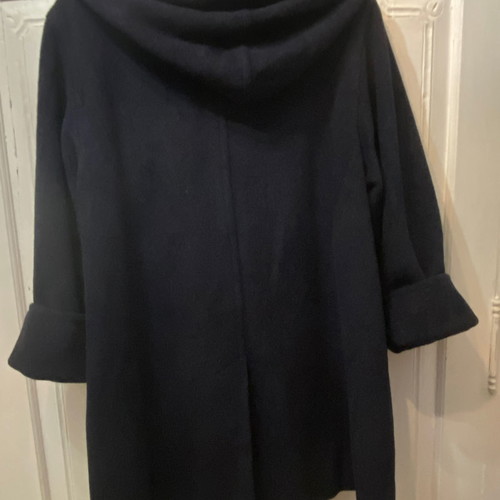 Marella oversized coat used, cross style with belt and hood dark blue