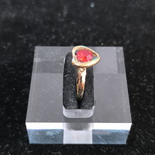Women's heart ring with red stone, pink gold tone, new