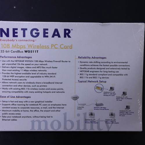 Netgear WG511T 108Mbps Wireless PC Card new, sealed