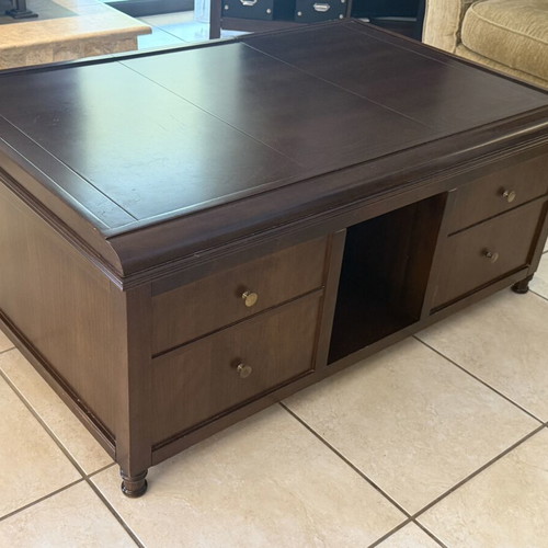 Solid wood coffee table with storage, walnut color