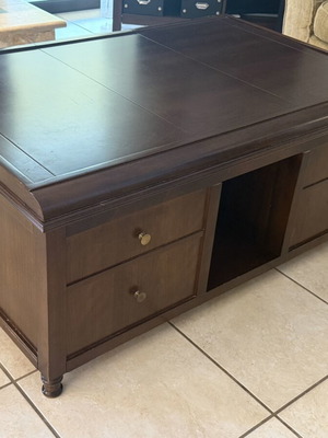 Solid wood coffee table with storage, walnut color