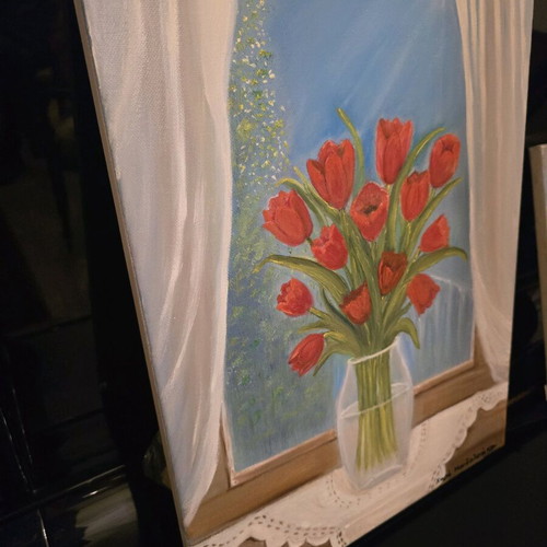 Oil painting on canvas vase with poppies new 45×35