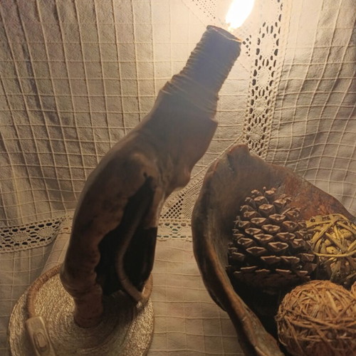 Handcrafted Driftwood Table Lamp with Vintage Edison LED Bulb