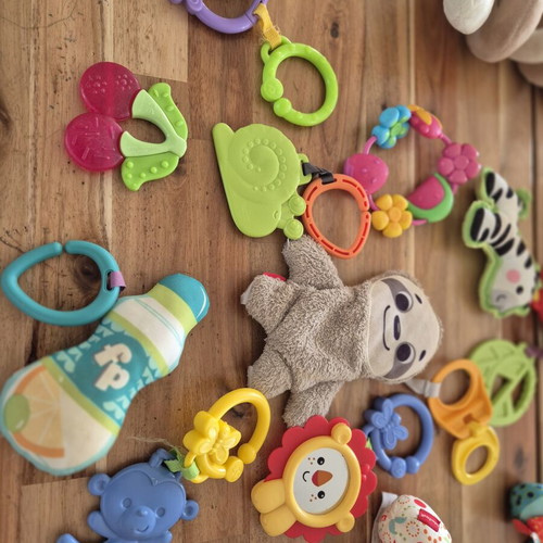 Baby toy set used, 30+ pieces with rattles and teethers