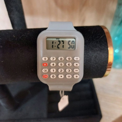 Digital watch with calculator and gray silicone strap new