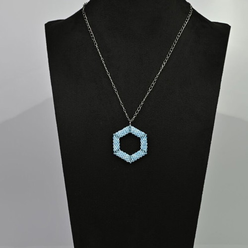 Delicate Light Blue Necklace Custom Made with Hexagonal Pendant