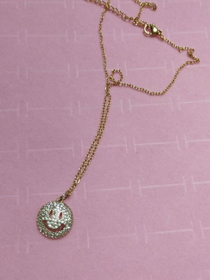 Smiley pendant stainless steel gold plated new 47 cm