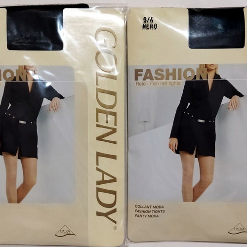Golden Lady black fishnet tights new, pack of 2, size 3/4