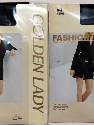 Golden Lady black fishnet tights new, pack of 2, size 3/4