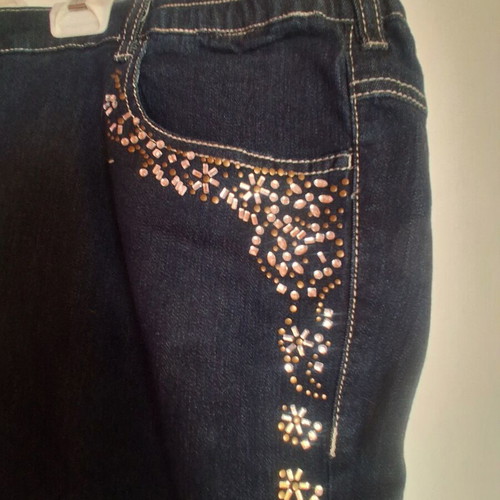 Women's jeans with rhinestones like new, dark blue, size 4XL