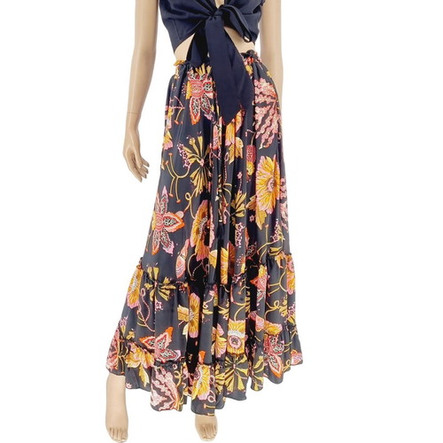 Long skirt new black with pink flowers one size Positano by Jean Paul